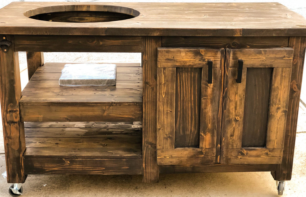 Outdoor Rolling Grill Table for Large Big Green Egg or Kamado Joe