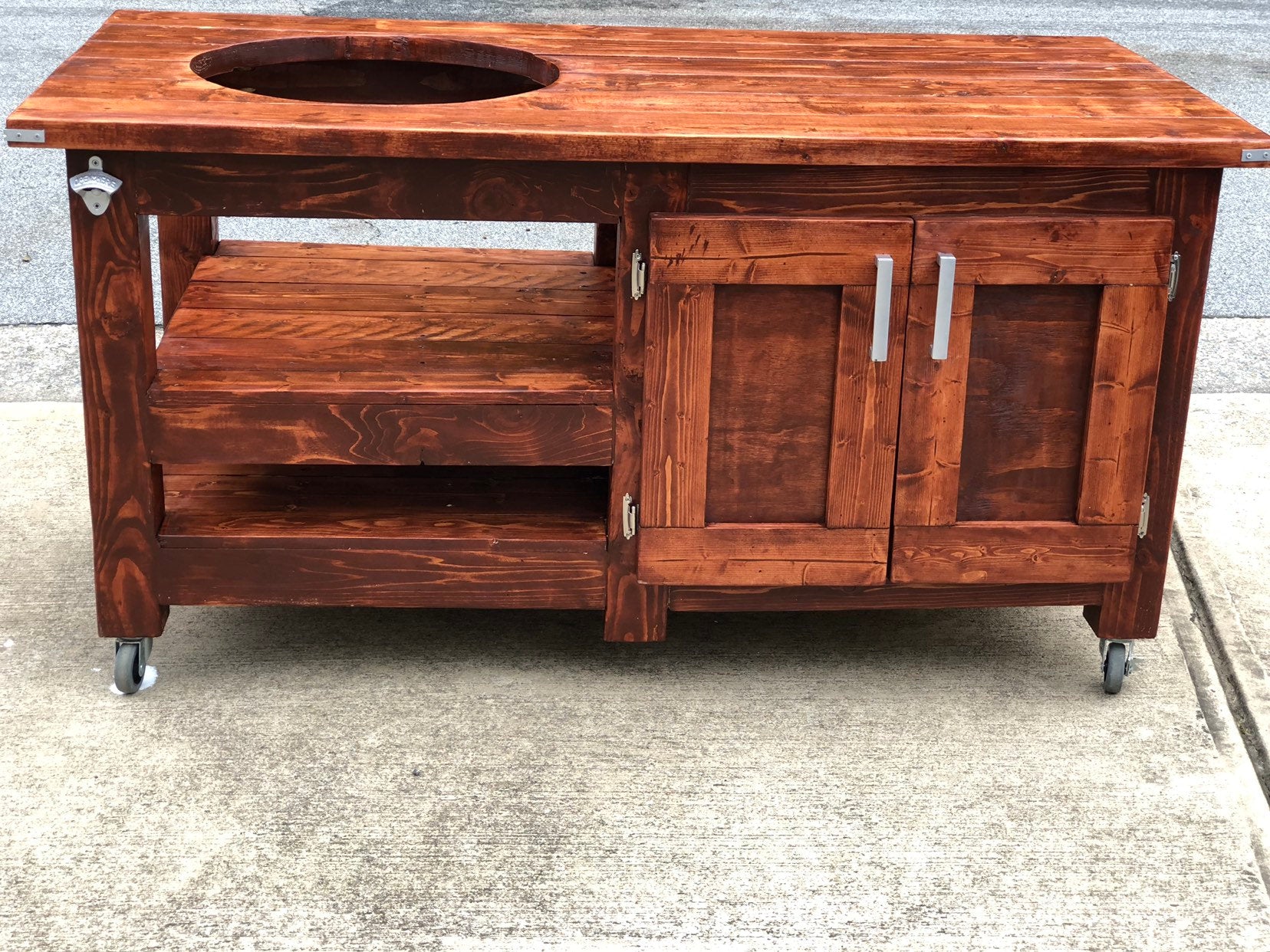 Outdoor Rolling Table for Large Big Green Egg or Kamado Joe - Cognac stain