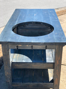 Outdoor Rolling Table for Large Big Green Egg or Kamado Joe - White- washed black stain