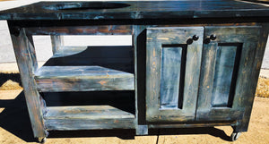 Outdoor Rolling Table for Large Big Green Egg or Kamado Joe - White- washed black stain