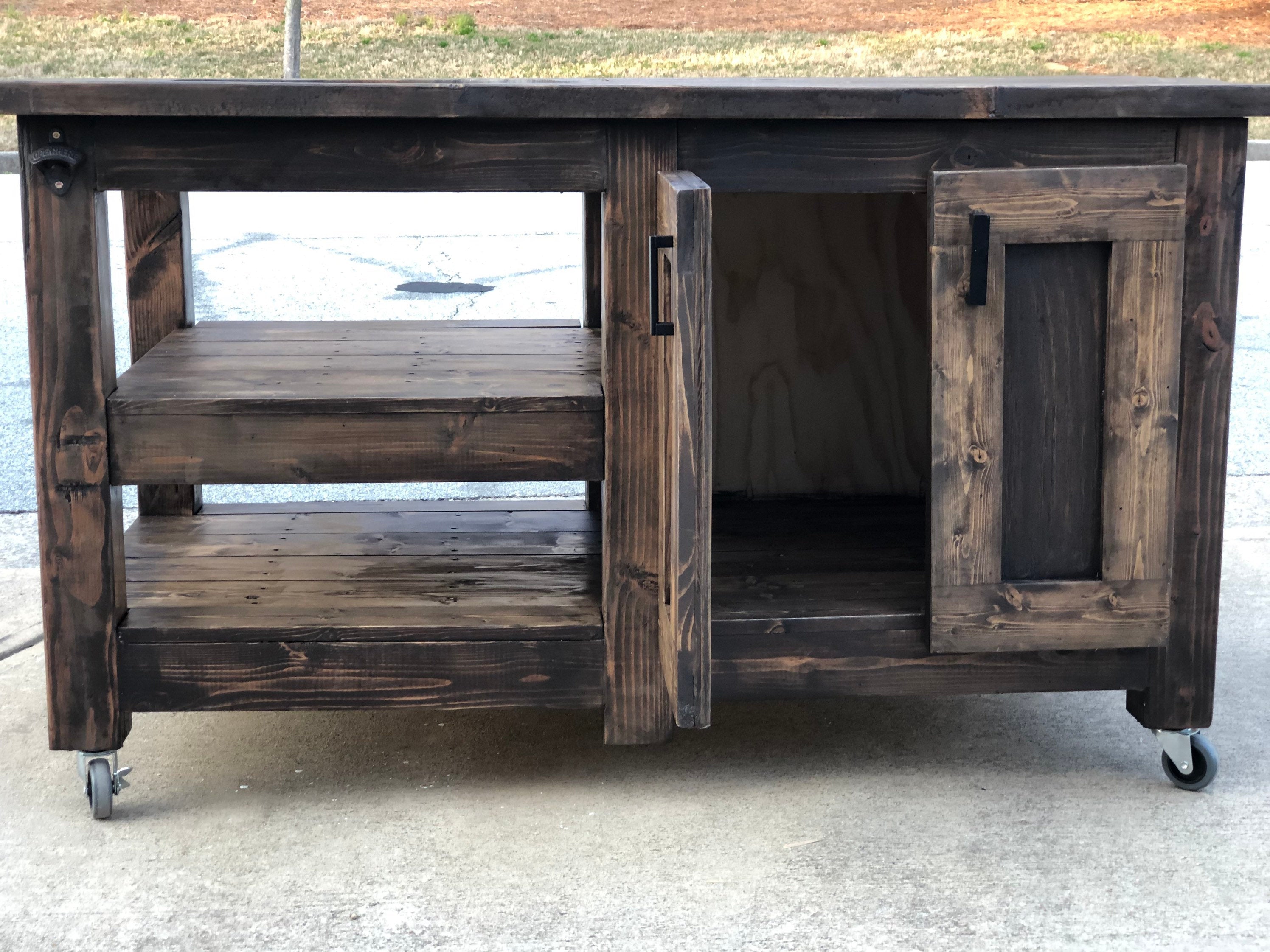 Outdoor Rolling Grill Table for Large Big Green Egg or Kamado Joe - Kona stain