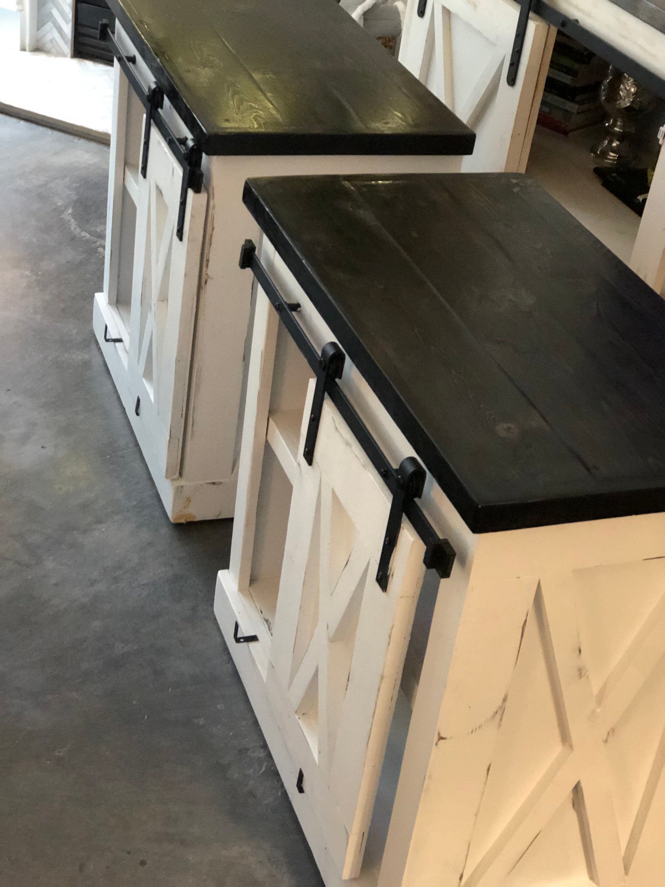 Brittany Sliding Barndoor Nightstand w/Black Stain Top