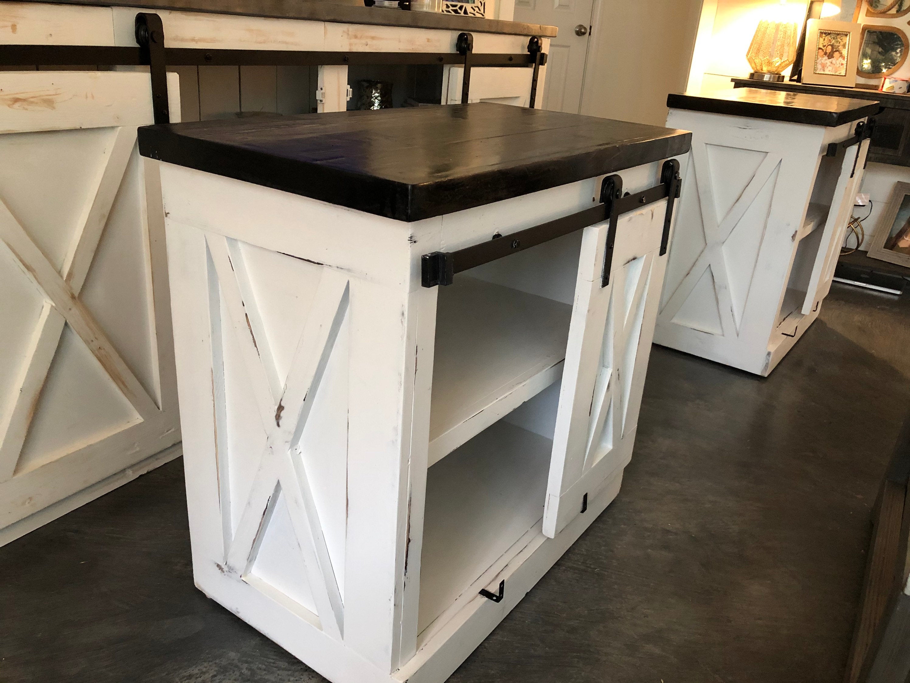Brittany Sliding Barndoor Nightstand w/Black Stain Top